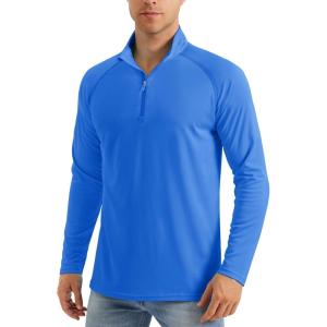 imageMAGCOMSEN Mens Long Sleeve Sun Shirts UPF 50 Tees 14 Zip Up Fishing Running Rash Guard TShirts Outdoor ShirtAzure