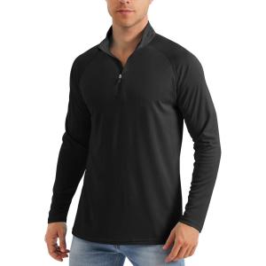 imageMAGCOMSEN Mens Long Sleeve Sun Shirts UPF 50 Tees 14 Zip Up Fishing Running Rash Guard TShirts Outdoor ShirtBlack