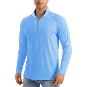 imageMAGCOMSEN Mens Long Sleeve Sun Shirts UPF 50 Tees 14 Zip Up Fishing Running Rash Guard TShirts Outdoor ShirtBlue