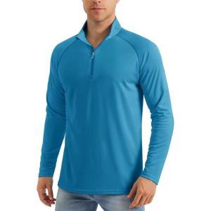 imageMAGCOMSEN Mens Long Sleeve Sun Shirts UPF 50 Tees 14 Zip Up Fishing Running Rash Guard TShirts Outdoor ShirtBlue Green