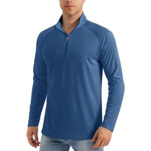 imageMAGCOMSEN Mens Long Sleeve Sun Shirts UPF 50 Tees 14 Zip Up Fishing Running Rash Guard TShirts Outdoor ShirtBlue Grey