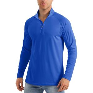 imageMAGCOMSEN Mens Long Sleeve Sun Shirts UPF 50 Tees 14 Zip Up Fishing Running Rash Guard TShirts Outdoor ShirtDark Blue
