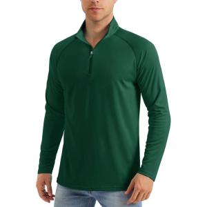 imageMAGCOMSEN Mens Long Sleeve Sun Shirts UPF 50 Tees 14 Zip Up Fishing Running Rash Guard TShirts Outdoor ShirtDark Green