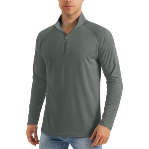 imageMAGCOMSEN Mens Long Sleeve Sun Shirts UPF 50 Tees 14 Zip Up Fishing Running Rash Guard TShirts Outdoor ShirtDark Grey