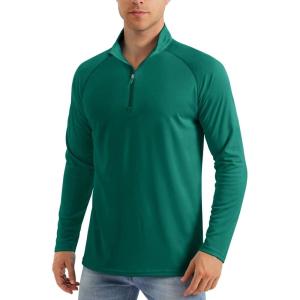 imageMAGCOMSEN Mens Long Sleeve Sun Shirts UPF 50 Tees 14 Zip Up Fishing Running Rash Guard TShirts Outdoor ShirtEmerald Green