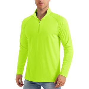 imageMAGCOMSEN Mens Long Sleeve Sun Shirts UPF 50 Tees 14 Zip Up Fishing Running Rash Guard TShirts Outdoor ShirtFluorescent Green