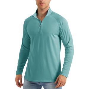 imageMAGCOMSEN Mens Long Sleeve Sun Shirts UPF 50 Tees 14 Zip Up Fishing Running Rash Guard TShirts Outdoor ShirtGrey Green