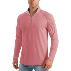 imageMAGCOMSEN Mens Long Sleeve Sun Shirts UPF 50 Tees 14 Zip Up Fishing Running Rash Guard TShirts Outdoor ShirtGrey Pink