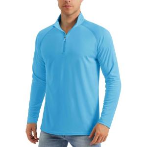 imageMAGCOMSEN Mens Long Sleeve Sun Shirts UPF 50 Tees 14 Zip Up Fishing Running Rash Guard TShirts Outdoor ShirtIce Blue