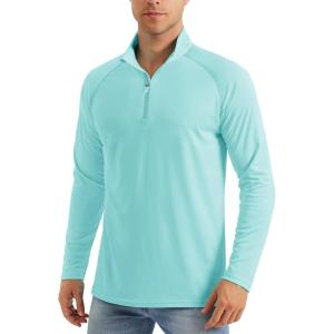 imageMAGCOMSEN Mens Long Sleeve Sun Shirts UPF 50 Tees 14 Zip Up Fishing Running Rash Guard TShirts Outdoor ShirtLake Blue
