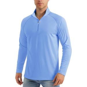 imageMAGCOMSEN Mens Long Sleeve Sun Shirts UPF 50 Tees 14 Zip Up Fishing Running Rash Guard TShirts Outdoor ShirtLight Blue