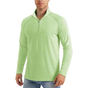 imageMAGCOMSEN Mens Long Sleeve Sun Shirts UPF 50 Tees 14 Zip Up Fishing Running Rash Guard TShirts Outdoor ShirtLight Green