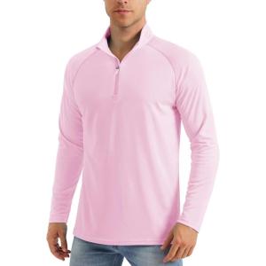 imageMAGCOMSEN Mens Long Sleeve Sun Shirts UPF 50 Tees 14 Zip Up Fishing Running Rash Guard TShirts Outdoor ShirtLight Pink