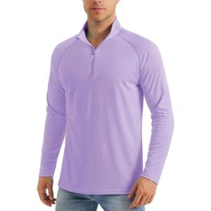 imageMAGCOMSEN Mens Long Sleeve Sun Shirts UPF 50 Tees 14 Zip Up Fishing Running Rash Guard TShirts Outdoor ShirtLight Purple