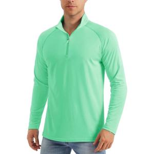 imageMAGCOMSEN Mens Long Sleeve Sun Shirts UPF 50 Tees 14 Zip Up Fishing Running Rash Guard TShirts Outdoor ShirtMint Green
