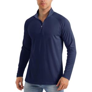 imageMAGCOMSEN Mens Long Sleeve Sun Shirts UPF 50 Tees 14 Zip Up Fishing Running Rash Guard TShirts Outdoor ShirtNavy