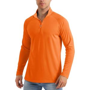 imageMAGCOMSEN Mens Long Sleeve Sun Shirts UPF 50 Tees 14 Zip Up Fishing Running Rash Guard TShirts Outdoor ShirtOrange