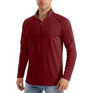 imageMAGCOMSEN Mens Long Sleeve Sun Shirts UPF 50 Tees 14 Zip Up Fishing Running Rash Guard TShirts Outdoor ShirtWine Red