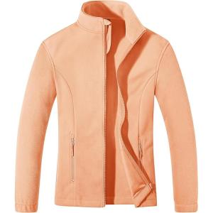 imageMAGCOMSEN Womens Fleece Jacket Zip Up Coat Lightweight Soft Warm Long Sleeve Jackets with Pockets for WinterApricot