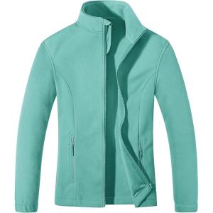 imageMAGCOMSEN Womens Fleece Jacket Zip Up Coat Lightweight Soft Warm Long Sleeve Jackets with Pockets for WinterGrey Green