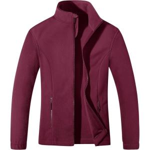 imageMAGCOMSEN Womens Fleece Jacket Zip Up Coat Lightweight Soft Warm Long Sleeve Jackets with Pockets for WinterWine Red