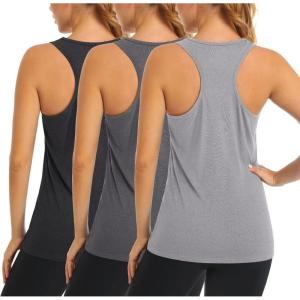 imageMAGCOMSEN Womens Racerback Tank Tops UPF 50 Workout Shirts Quick Dry Sun Protection Sleeveless Tops for Gym YogaBlackDark GreyLight Grey
