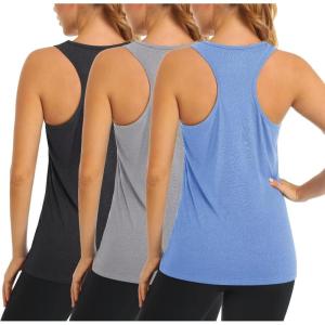 imageMAGCOMSEN Womens Racerback Tank Tops UPF 50 Workout Shirts Quick Dry Sun Protection Sleeveless Tops for Gym YogaBlackLight GreyLight Blue