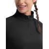 imageMAGCOMSEN Womens Running Shirts Quarter Zip Fleece Pullover Long Sleeve Thumb Hole Tee Athletic Workout TopsBlack