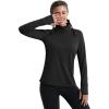 imageMAGCOMSEN Womens Running Shirts Quarter Zip Fleece Pullover Long Sleeve Thumb Hole Tee Athletic Workout TopsBlack