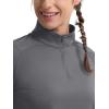 imageMAGCOMSEN Womens Running Shirts Quarter Zip Fleece Pullover Long Sleeve Thumb Hole Tee Athletic Workout TopsDark Grey