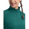 imageMAGCOMSEN Womens Running Shirts Quarter Zip Fleece Pullover Long Sleeve Thumb Hole Tee Athletic Workout TopsEmerald Green