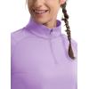 imageMAGCOMSEN Womens Running Shirts Quarter Zip Fleece Pullover Long Sleeve Thumb Hole Tee Athletic Workout TopsLight Purple
