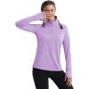 imageMAGCOMSEN Womens Running Shirts Quarter Zip Fleece Pullover Long Sleeve Thumb Hole Tee Athletic Workout TopsLight Purple
