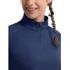 imageMAGCOMSEN Womens Running Shirts Quarter Zip Fleece Pullover Long Sleeve Thumb Hole Tee Athletic Workout TopsNavy