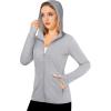 imageMAGCOMSEN Womens UPF 50 Sun Protection Jacket Long Sleeve Zip Up Cooling Lightweight Hoodie Hiking ShirtLight Grey