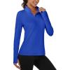 imageMAGCOMSEN Womens Running Shirts Quarter Zip Fleece Pullover Long Sleeve Thumb Hole Tee Athletic Workout TopsColoured Blue