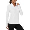 imageMAGCOMSEN Womens Running Shirts Quarter Zip Fleece Pullover Long Sleeve Thumb Hole Tee Athletic Workout TopsWhite