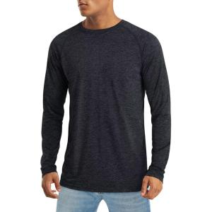 imageMAGCOMSEN Mens Long Sleeve Shirt Quick Dry UPF 50 Sun Protection Lightweight TShirt Athletic Workout Fishing TeeBlack