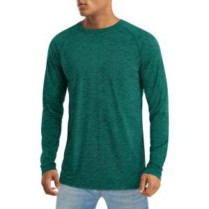 imageMAGCOMSEN Mens Long Sleeve Shirt Quick Dry UPF 50 Sun Protection Lightweight TShirt Athletic Workout Fishing TeeEmerald Green