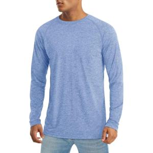 imageMAGCOMSEN Mens Long Sleeve Shirt Quick Dry UPF 50 Sun Protection Lightweight TShirt Athletic Workout Fishing TeeLight Blue