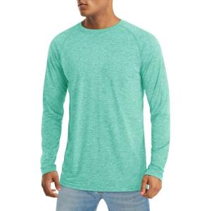 imageMAGCOMSEN Mens Long Sleeve Shirt Quick Dry UPF 50 Sun Protection Lightweight TShirt Athletic Workout Fishing TeeLight Green