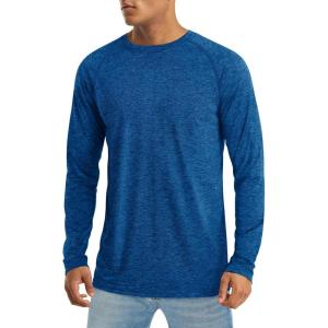 imageMAGCOMSEN Mens Long Sleeve Shirt Quick Dry UPF 50 Sun Protection Lightweight TShirt Athletic Workout Fishing TeeMedium Blue