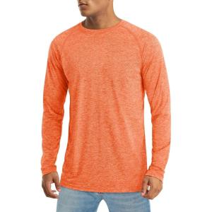 imageMAGCOMSEN Mens Long Sleeve Shirt Quick Dry UPF 50 Sun Protection Lightweight TShirt Athletic Workout Fishing TeeOrange
