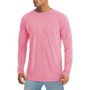 imageMAGCOMSEN Mens Long Sleeve Shirt Quick Dry UPF 50 Sun Protection Lightweight TShirt Athletic Workout Fishing TeePink
