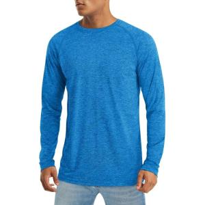 imageMAGCOMSEN Mens Long Sleeve Shirt Quick Dry UPF 50 Sun Protection Lightweight TShirt Athletic Workout Fishing TeeSea Blue
