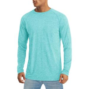 imageMAGCOMSEN Mens Long Sleeve Shirt Quick Dry UPF 50 Sun Protection Lightweight TShirt Athletic Workout Fishing TeeWater Blue