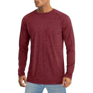 imageMAGCOMSEN Mens Long Sleeve Shirt Quick Dry UPF 50 Sun Protection Lightweight TShirt Athletic Workout Fishing TeeWine Red