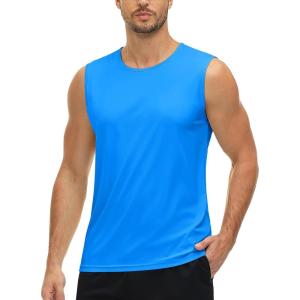 imageMAGCOMSEN Mens UPF 50 Tank Tops Quick Dry Workout Gym Sleeveless Muscle Shirts Summer Beach Swim ShirtAzure