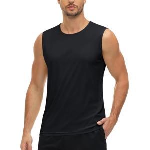 imageMAGCOMSEN Mens UPF 50 Tank Tops Quick Dry Workout Gym Sleeveless Muscle Shirts Summer Beach Swim ShirtBlack