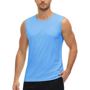 imageMAGCOMSEN Mens UPF 50 Tank Tops Quick Dry Workout Gym Sleeveless Muscle Shirts Summer Beach Swim ShirtBlue